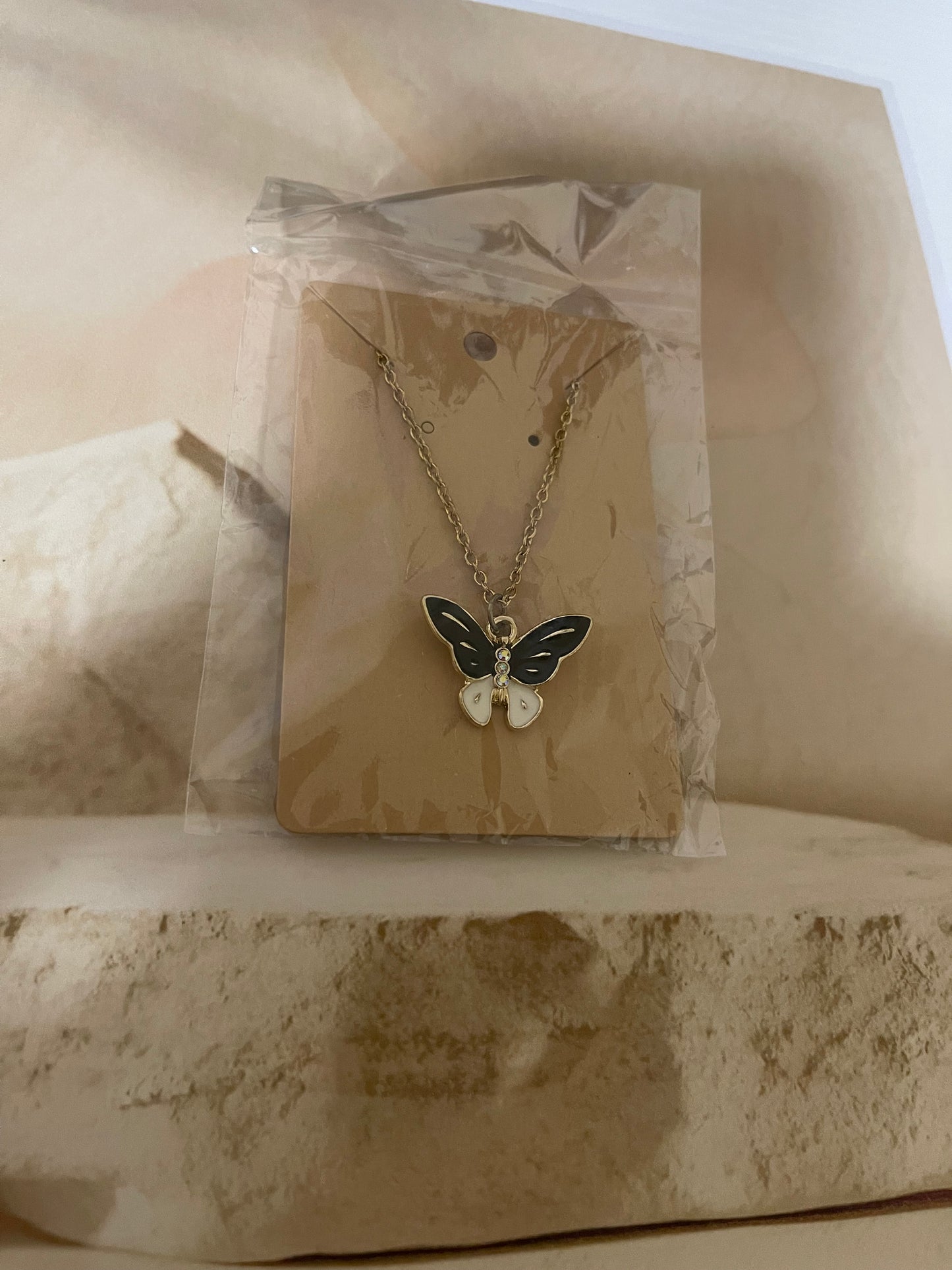 Black & White Enamel Butterfly Pendant Necklace β Elegant Everyday Jewelry