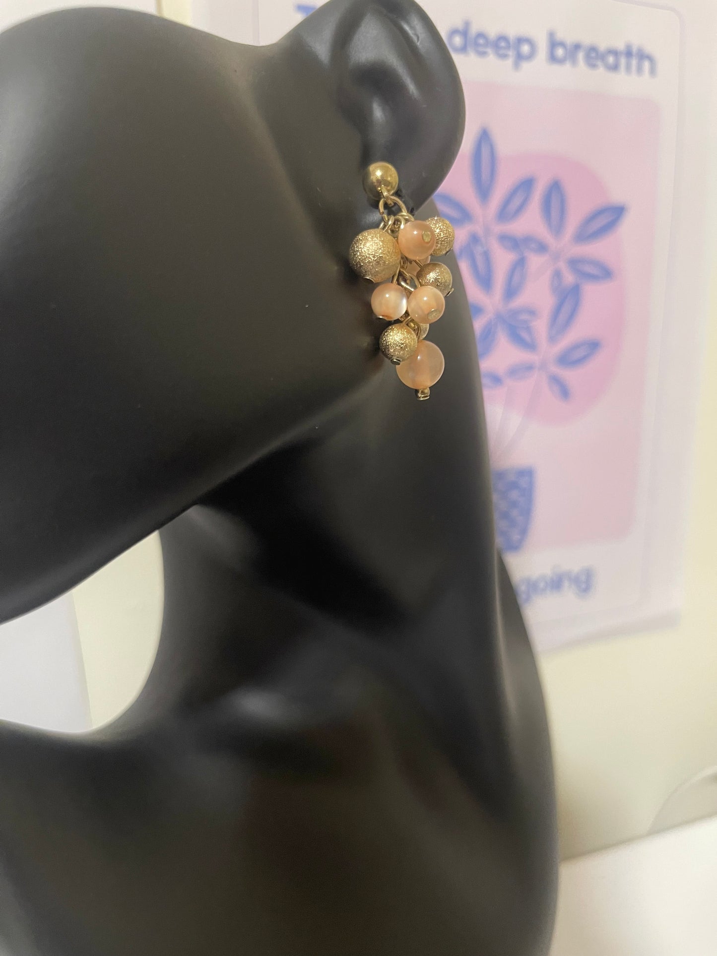 Vintage Peach Moonglow Cluster Earrings – Retro Statement Jewelry