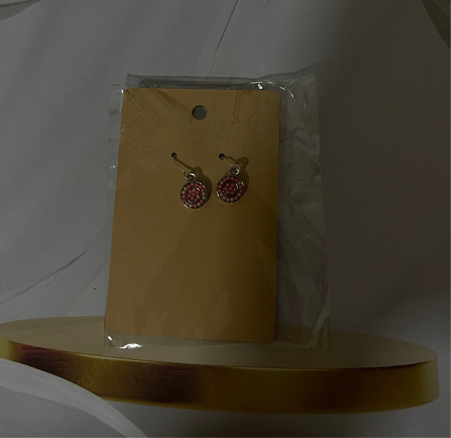 Pink & White Dotted Circular Dangle Earrings