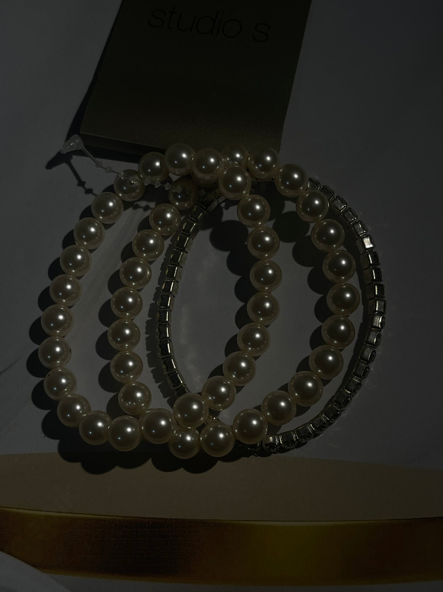 Pearl & Rhinestone Stretch Bracelet Set – 3 Pieces Elegant Stackable Jewelry