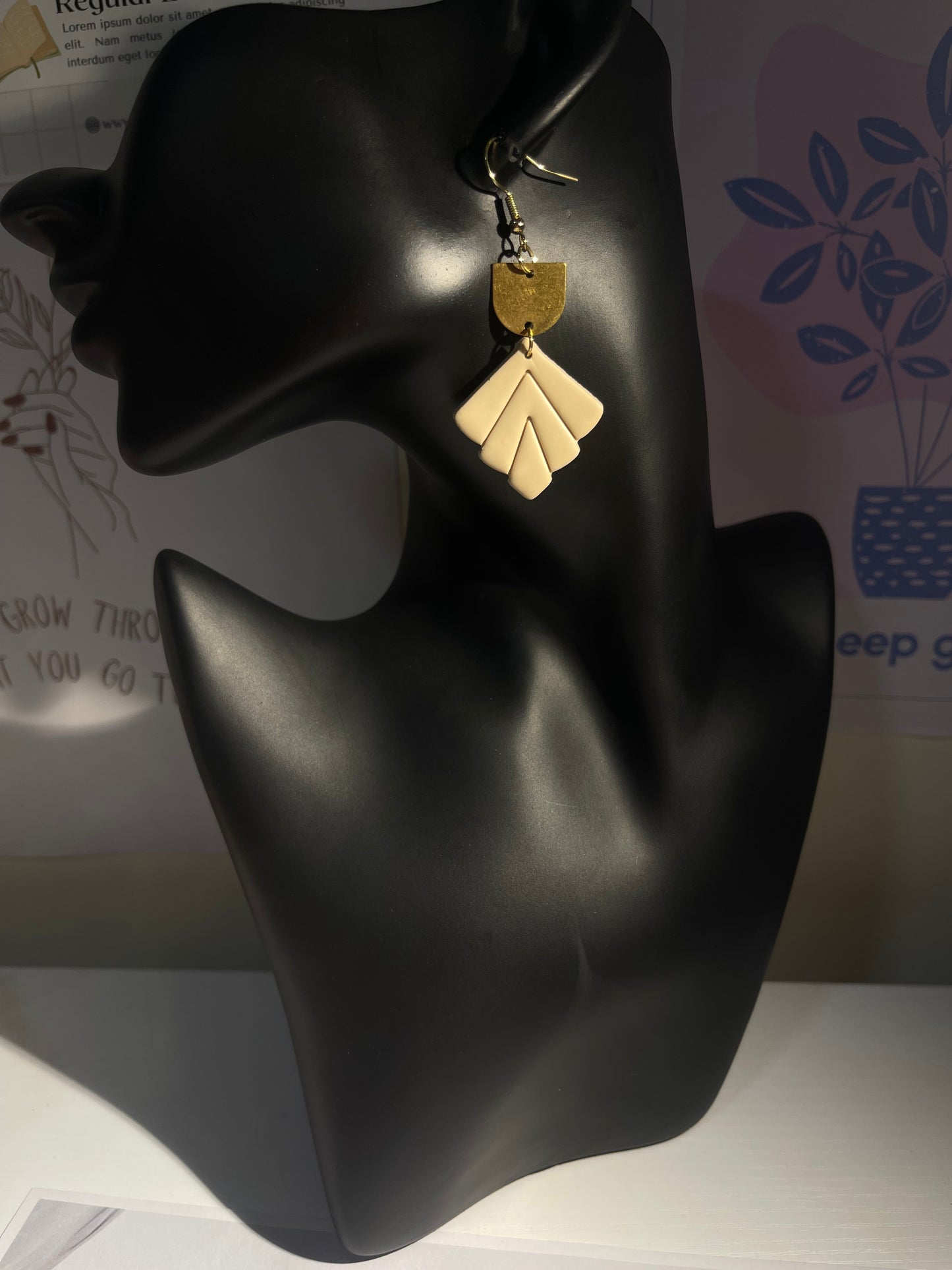 Art Deco Brass & Clay Dangle Earrings – Handcrafted Elegance