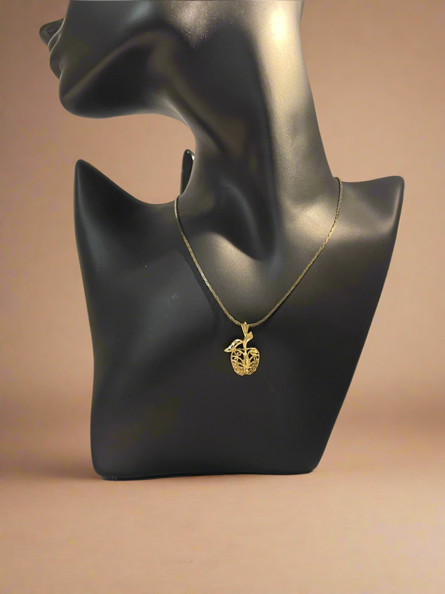 Gold-Tone Filigree Apple Pendant Necklace
