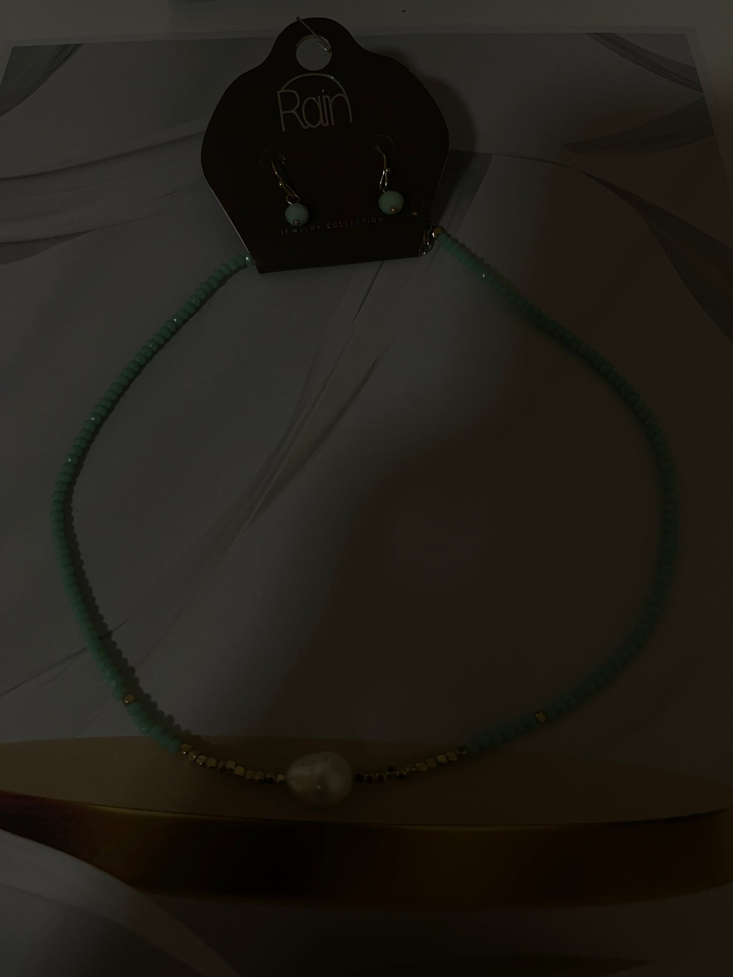 Droplet Necklace & Earrings Set – Mint