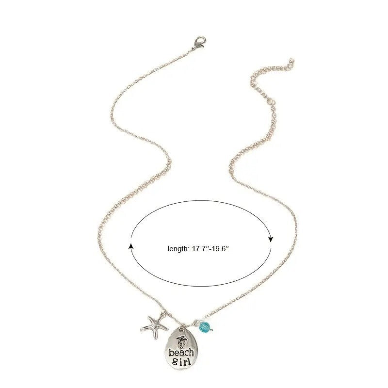 Beach Girl Necklace – Silver Pendant with Starfish & Blue Crystal Charm