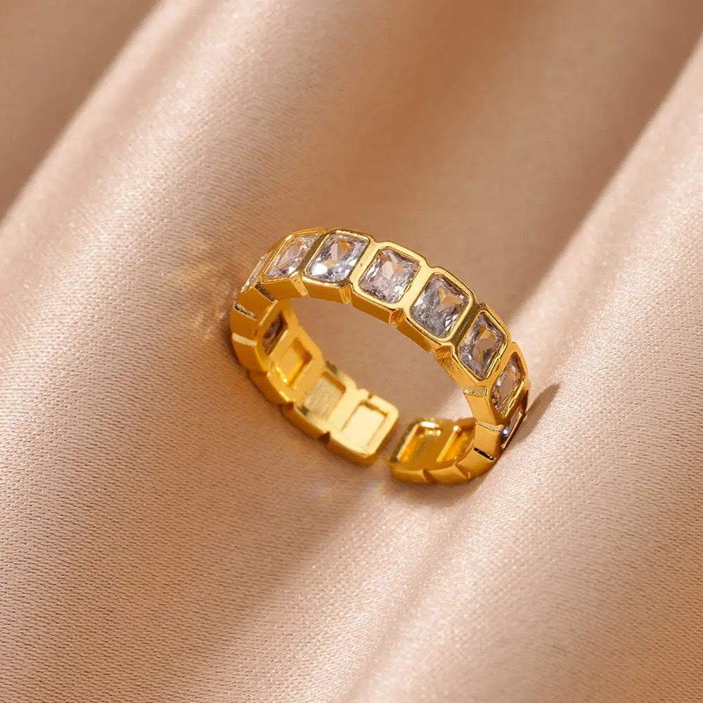 Elegant Gold Zircon Ring — Stainless steel, Glam Style for office & Special occasions