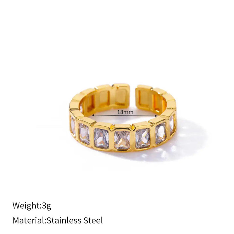 Elegant Gold Zircon Ring — Stainless steel, Glam Style for office & Special occasions