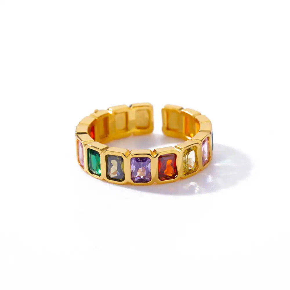 Elegant Gold Zircon Ring — Stainless steel, Glam Style for office & Special occasions