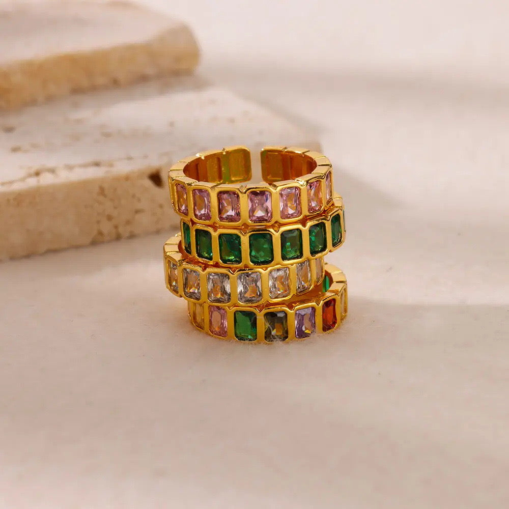 Elegant Gold Zircon Ring — Stainless steel, Glam Style for office & Special occasions