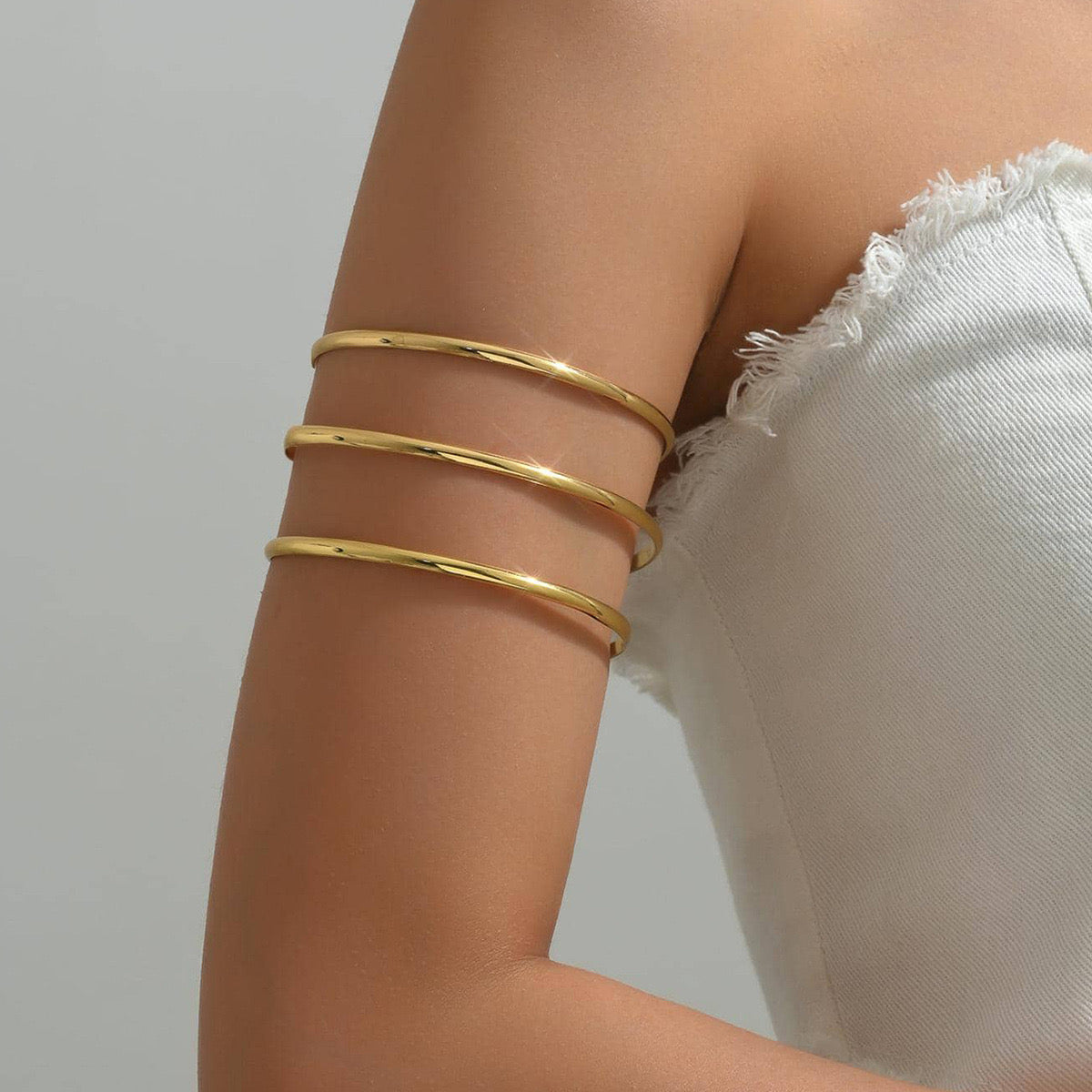 Simple Hollow Three-Layer Metal Arm Ring — Minimalist & Bold