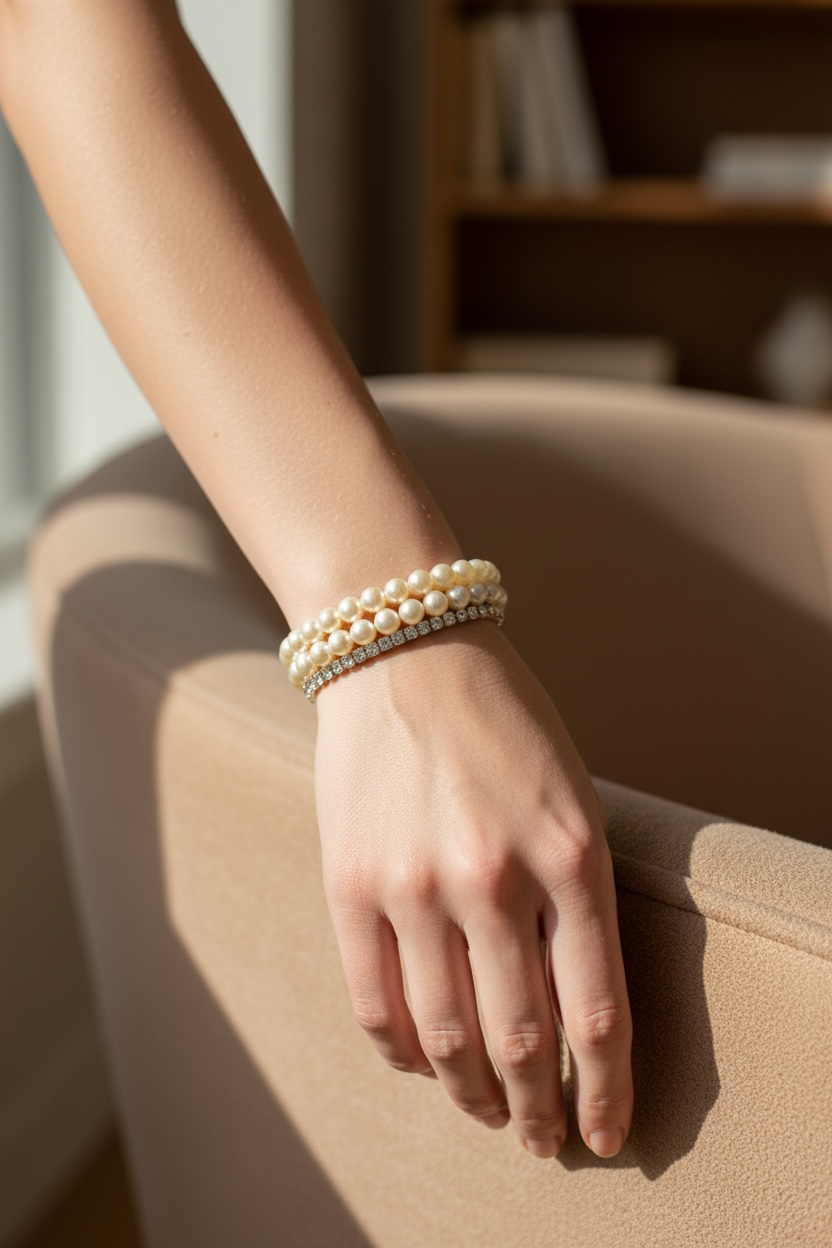 Pearl & Rhinestone Stretch Bracelet Set – 3 Pieces Elegant Stackable Jewelry