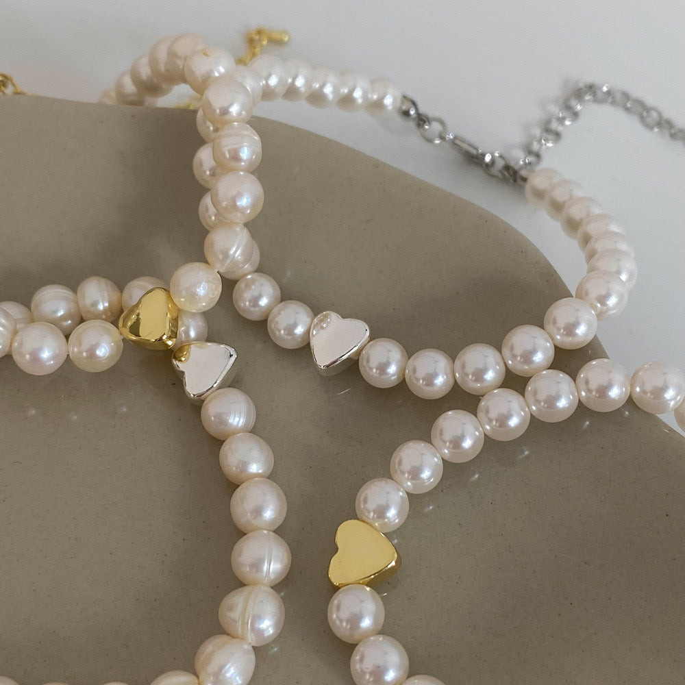 Modern Heart-Shaped Freshwater Pearl Bracelet