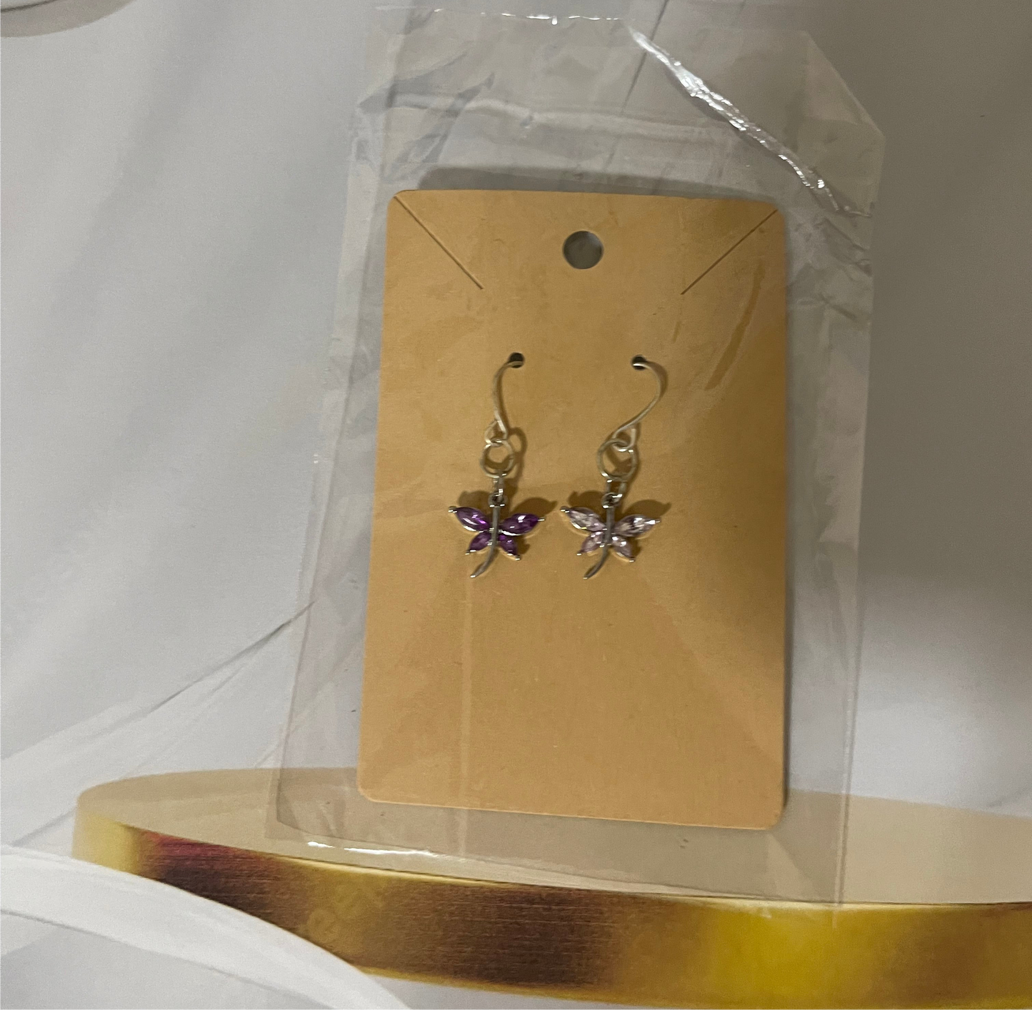 Purple Crystal Dragonfly Earrings