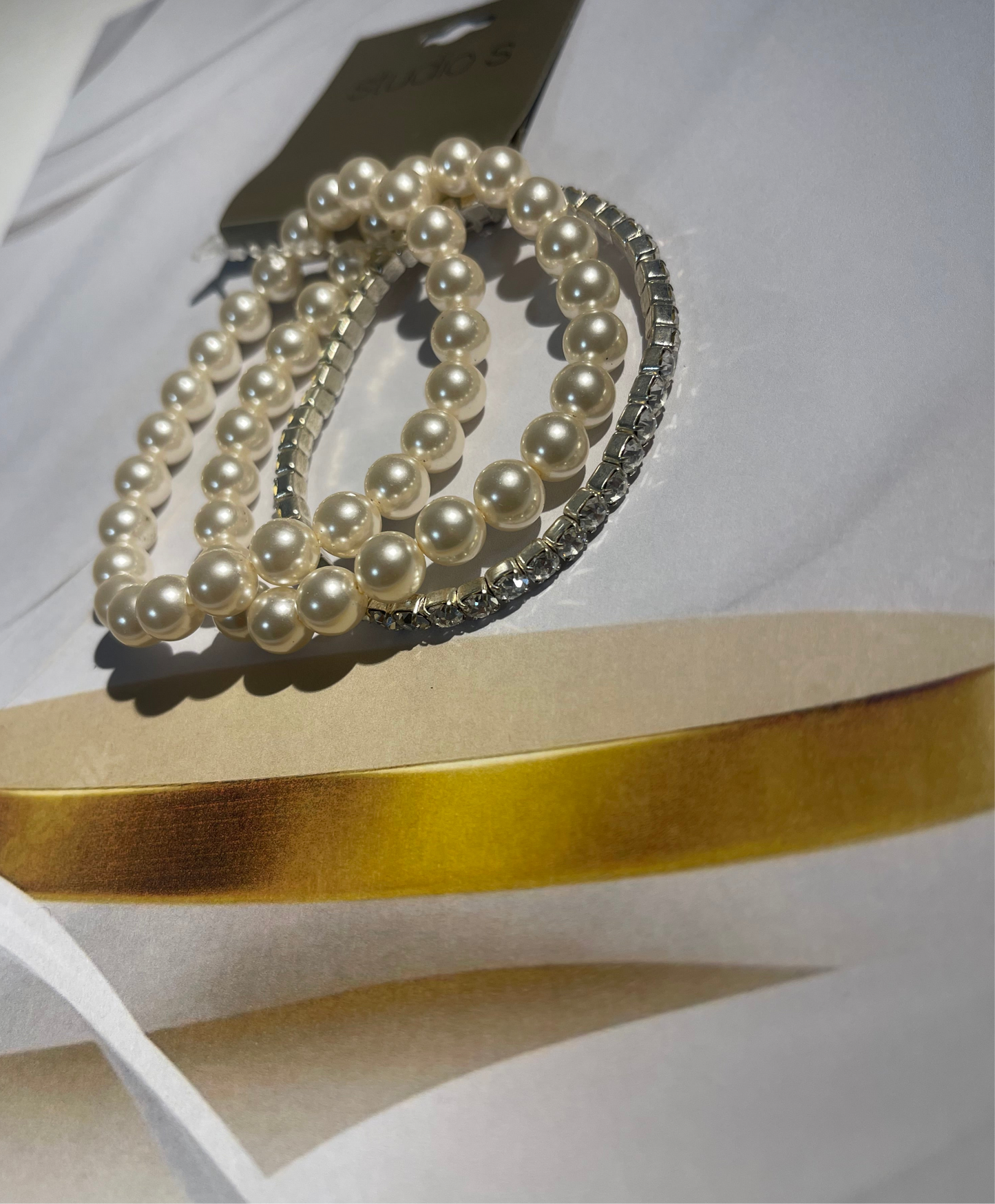 Pearl & Rhinestone Stretch Bracelet Set – 3 Pieces Elegant Stackable Jewelry