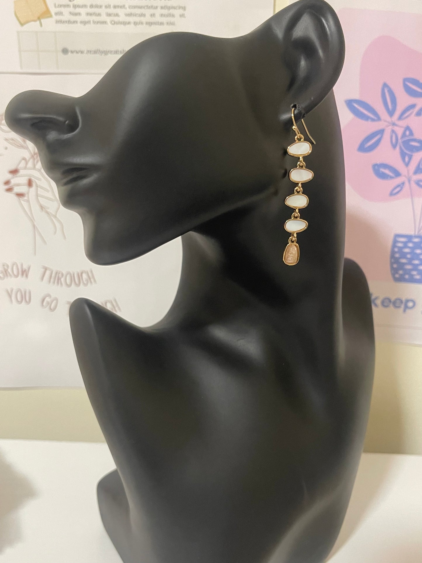 Linear Drop Earrings with Oval Stones – Elegant Cascading Design