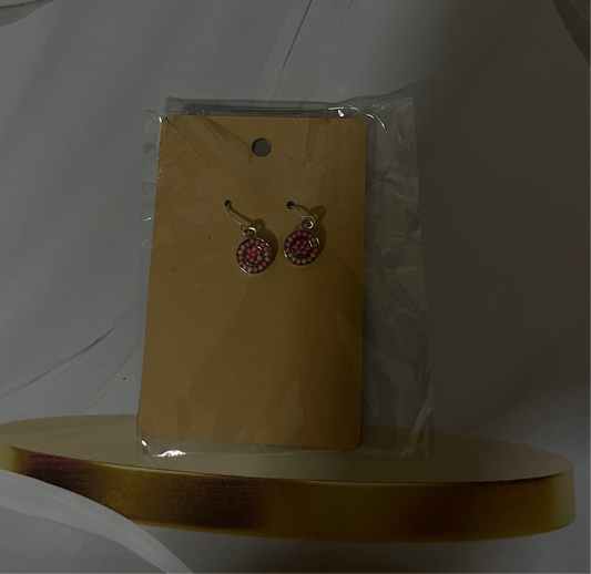 Pink & White Dotted Circular Dangle Earrings