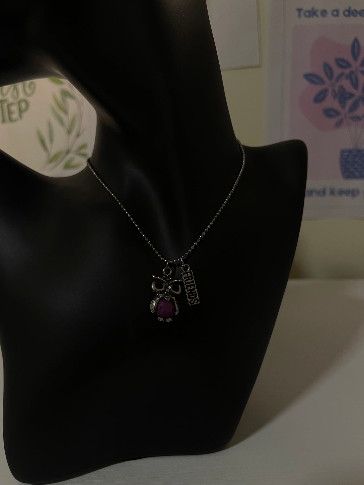 Silver-Tone Owl Pendant Necklace with Friends Charm – Cute & Meaningful Jewelry