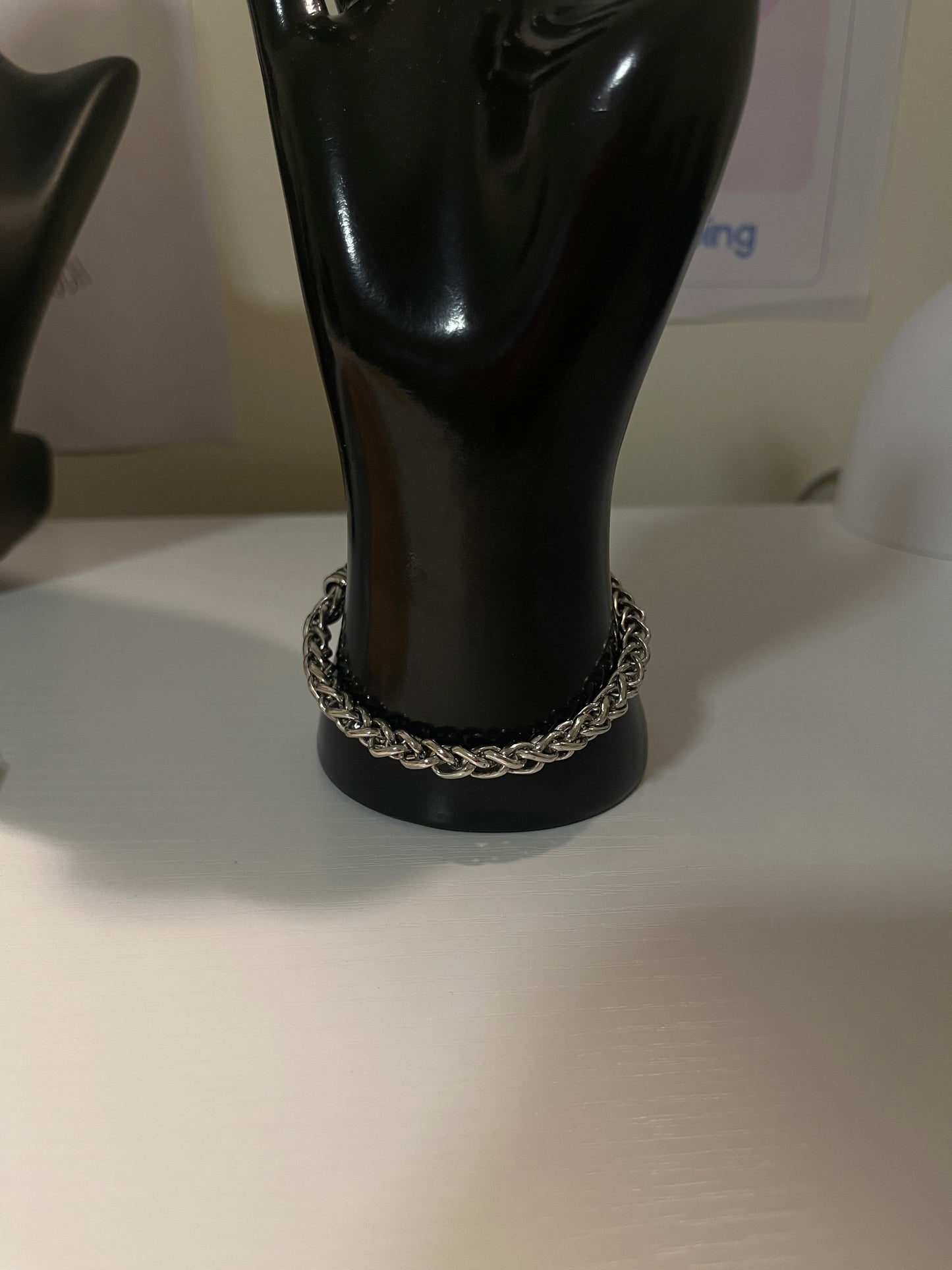 Silver-Tone Braided “NANA” Charm Bracelet with Pavé Heart