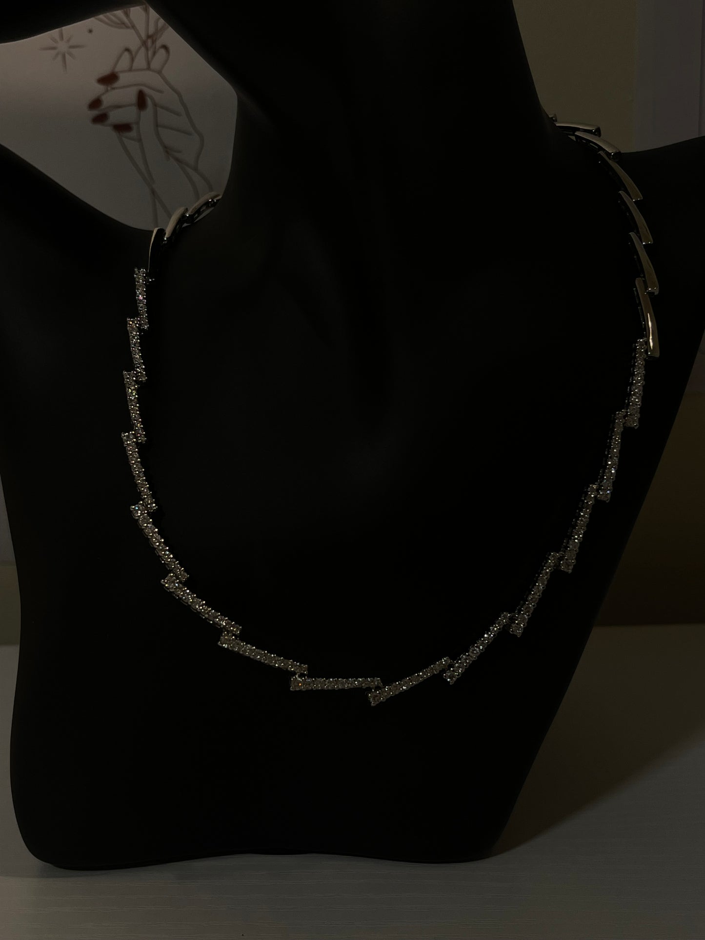 Retro ZigZag Sterling Silver CZ Necklace – Sparkling Statement Jewelry