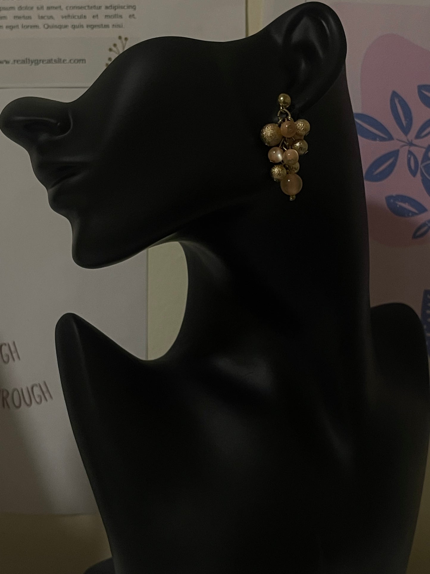 Vintage Peach Moonglow Cluster Earrings – Retro Statement Jewelry