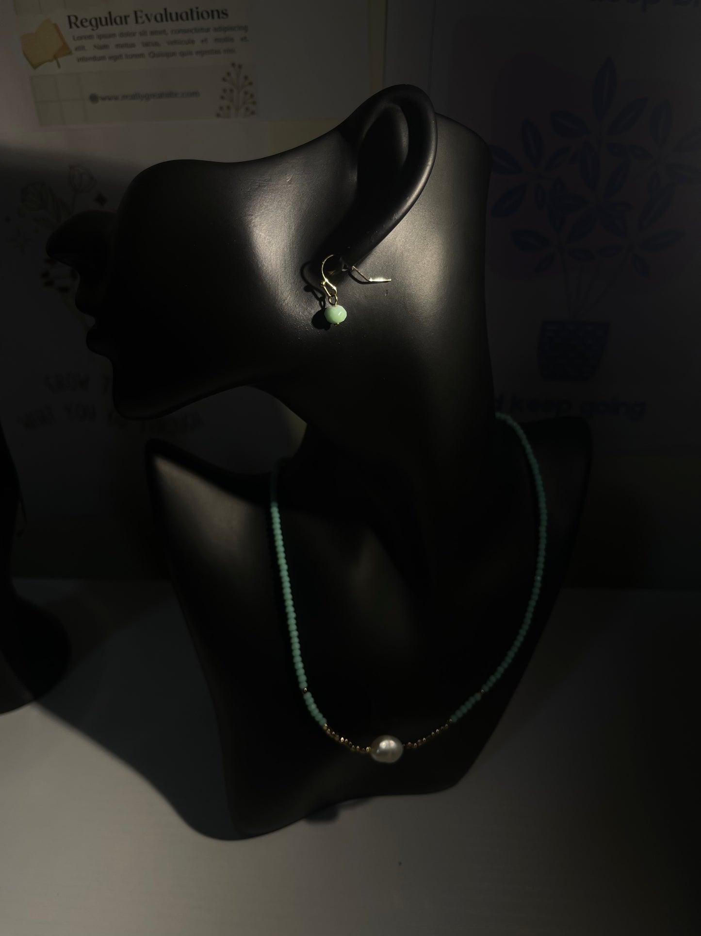 Droplet Necklace & Earrings Set – Mint
