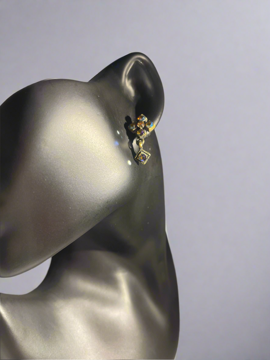 Cookie Lee Flower Stud & Square Crystal Dangle Earrings – Elegant Sparkle