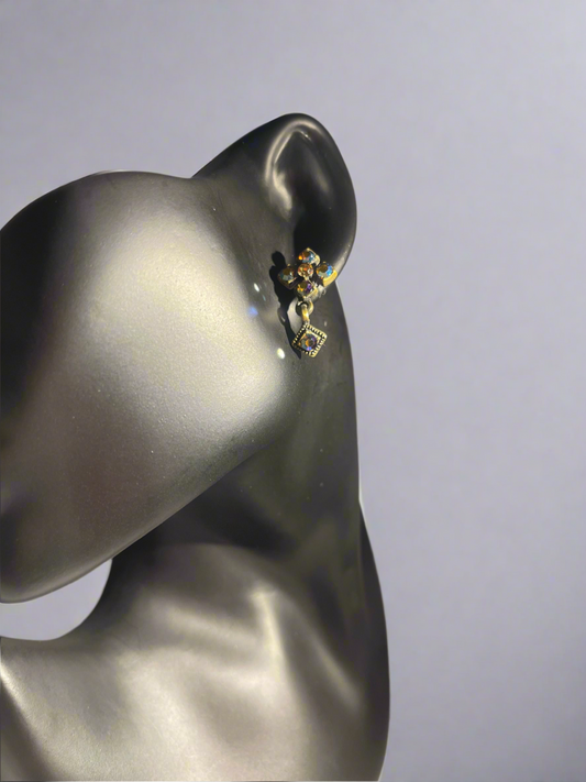 Cookie Lee Flower Stud & Square Crystal Dangle Earrings – Elegant Sparkle