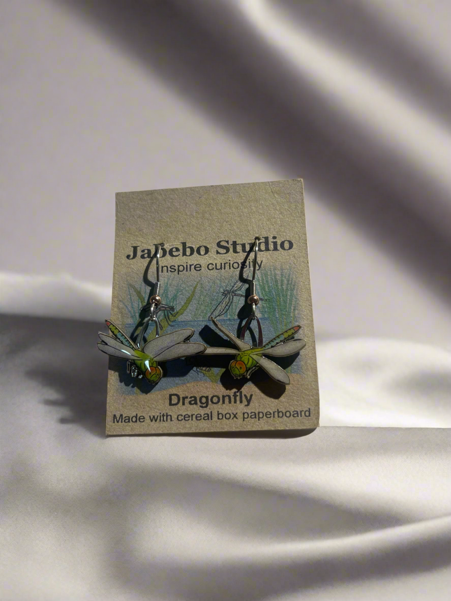 Jabebo Studio Dragonfly Earrings – Handcrafted Recycled Paperboard