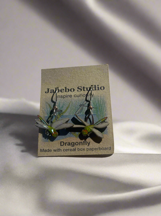 Jabebo Studio Dragonfly Earrings – Handcrafted Recycled Paperboard