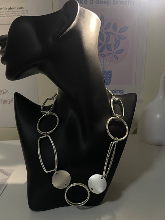 Vintage Silver Geometric Statement Necklace