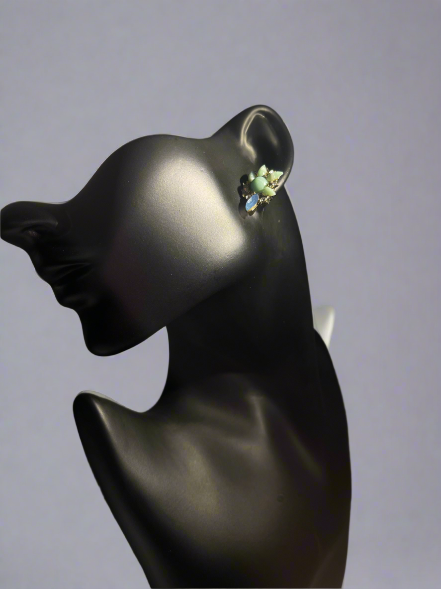 Statement Stud Earrings – Sparkling Green & Blue Cluster