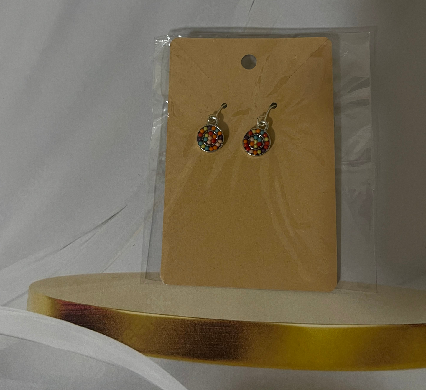 Silver-Tone Round Multi-Color Dangle Earrings