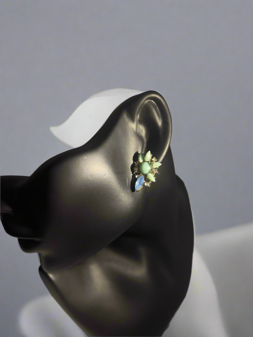 Statement Stud Earrings – Sparkling Green & Blue Cluster
