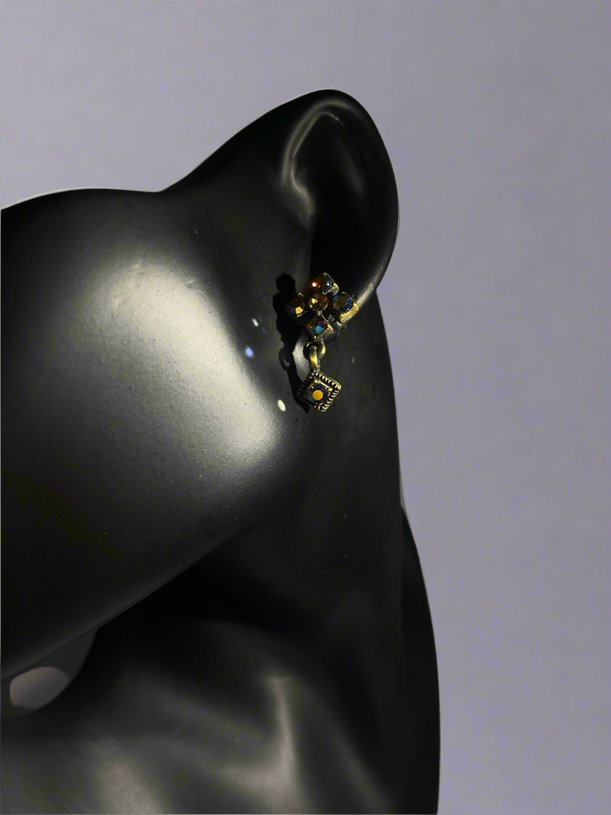 Cookie Lee Flower Stud & Square Crystal Dangle Earrings – Elegant Sparkle