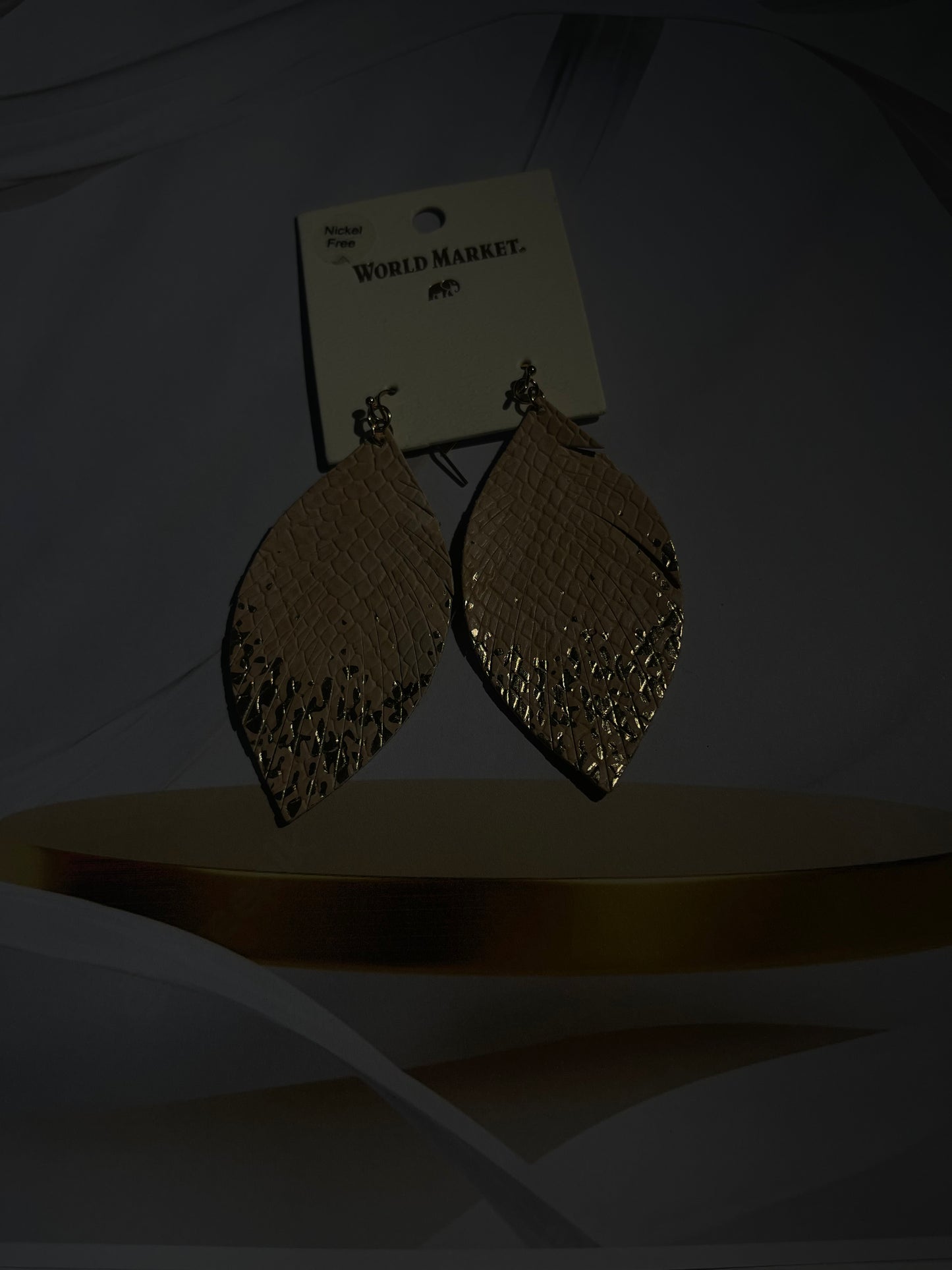 Metallic Gold Petal Leather Earrings – Snakeskin Textured Statement Jewelry