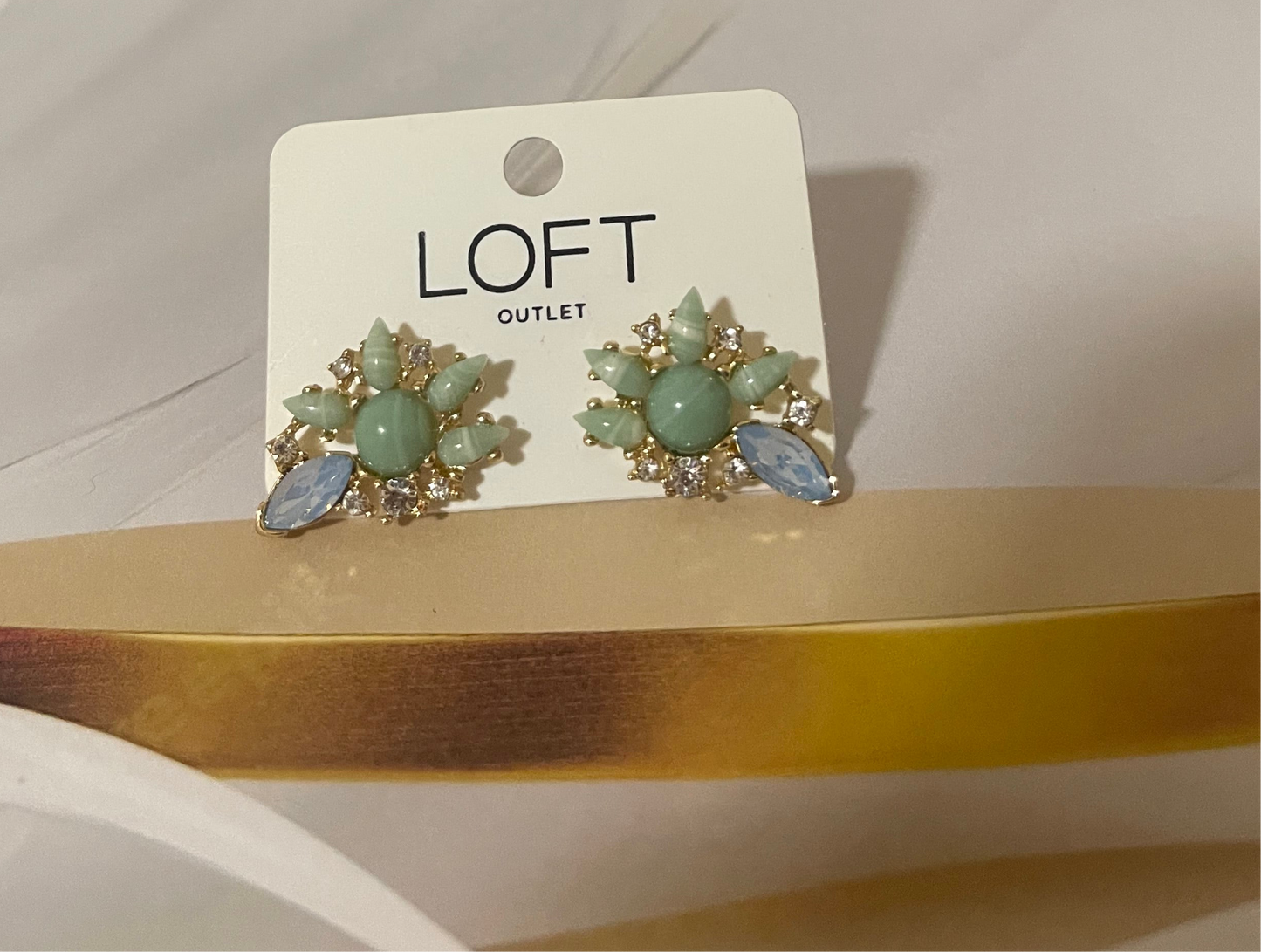Statement Stud Earrings – Sparkling Green & Blue Cluster