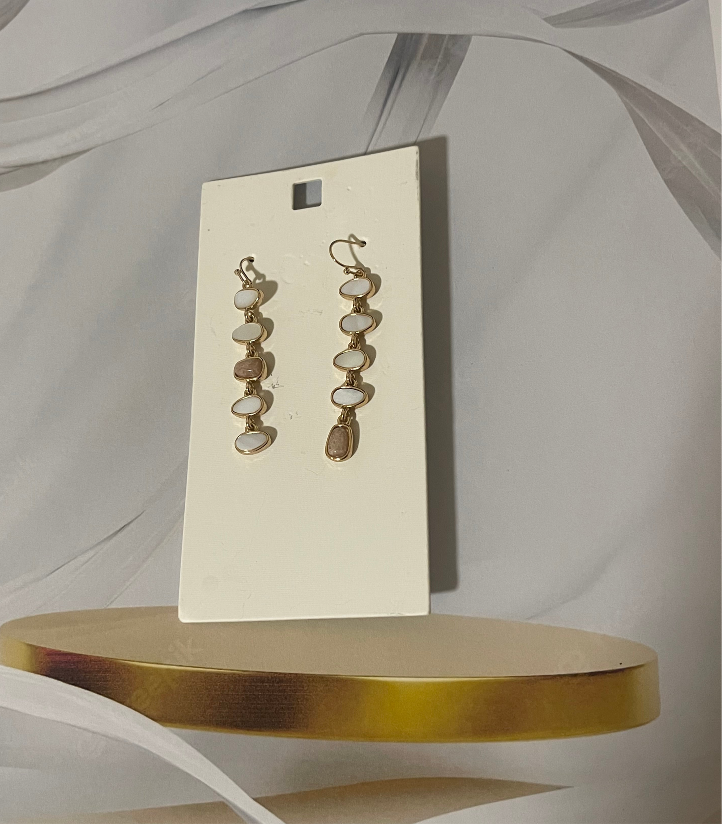 Linear Drop Earrings with Oval Stones – Elegant Cascading Design