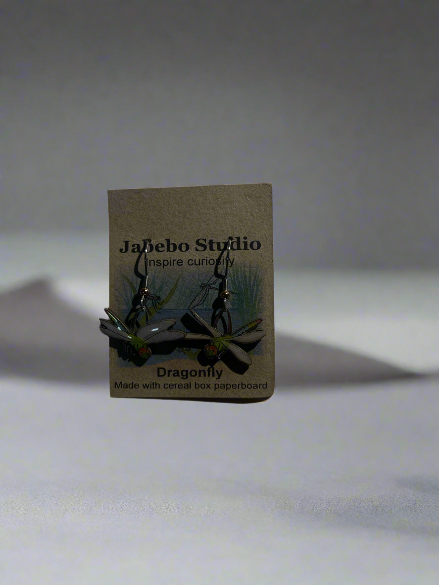 Jabebo Studio Dragonfly Earrings – Handcrafted Recycled Paperboard
