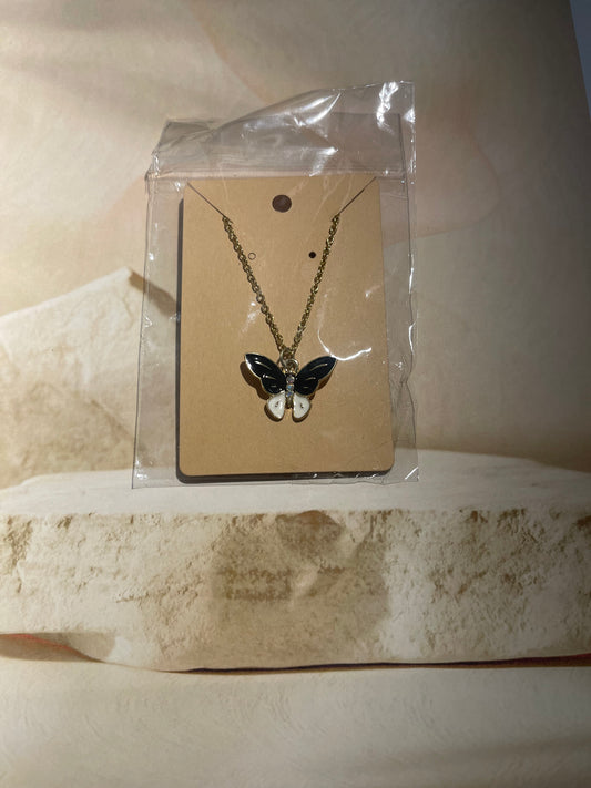 Black & White Enamel Butterfly Pendant Necklace – Elegant Everyday Jewelry