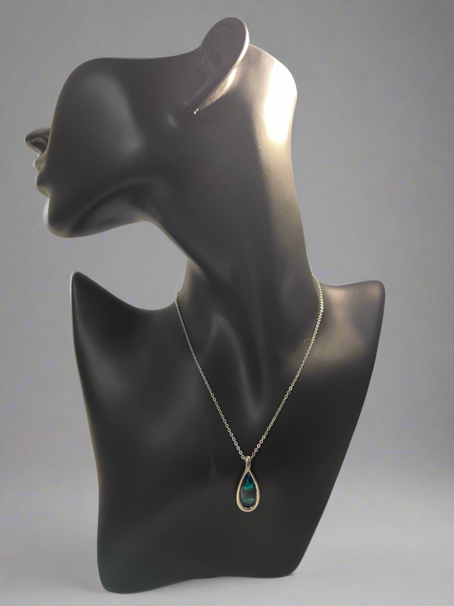 Silver Teardrop Pendant Necklace with Eilat Stone