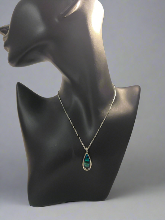 Silver Teardrop Pendant Necklace with Eilat Stone