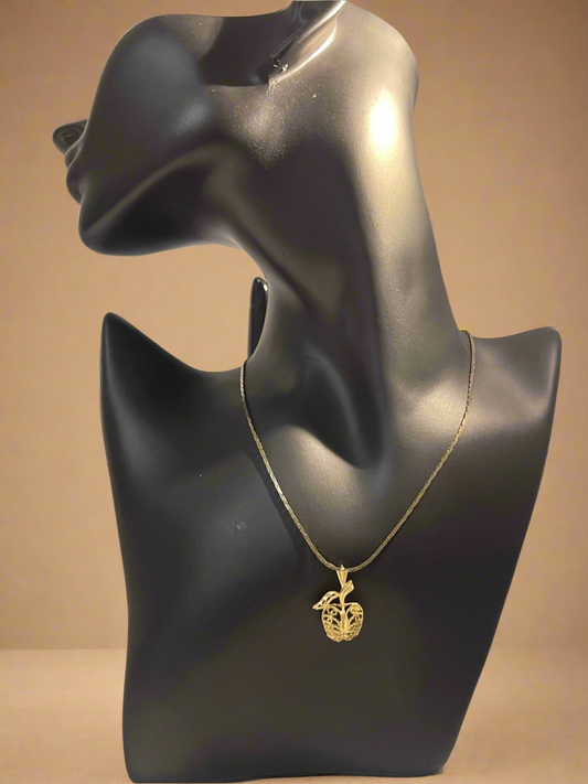 Gold-Tone Filigree Apple Pendant Necklace