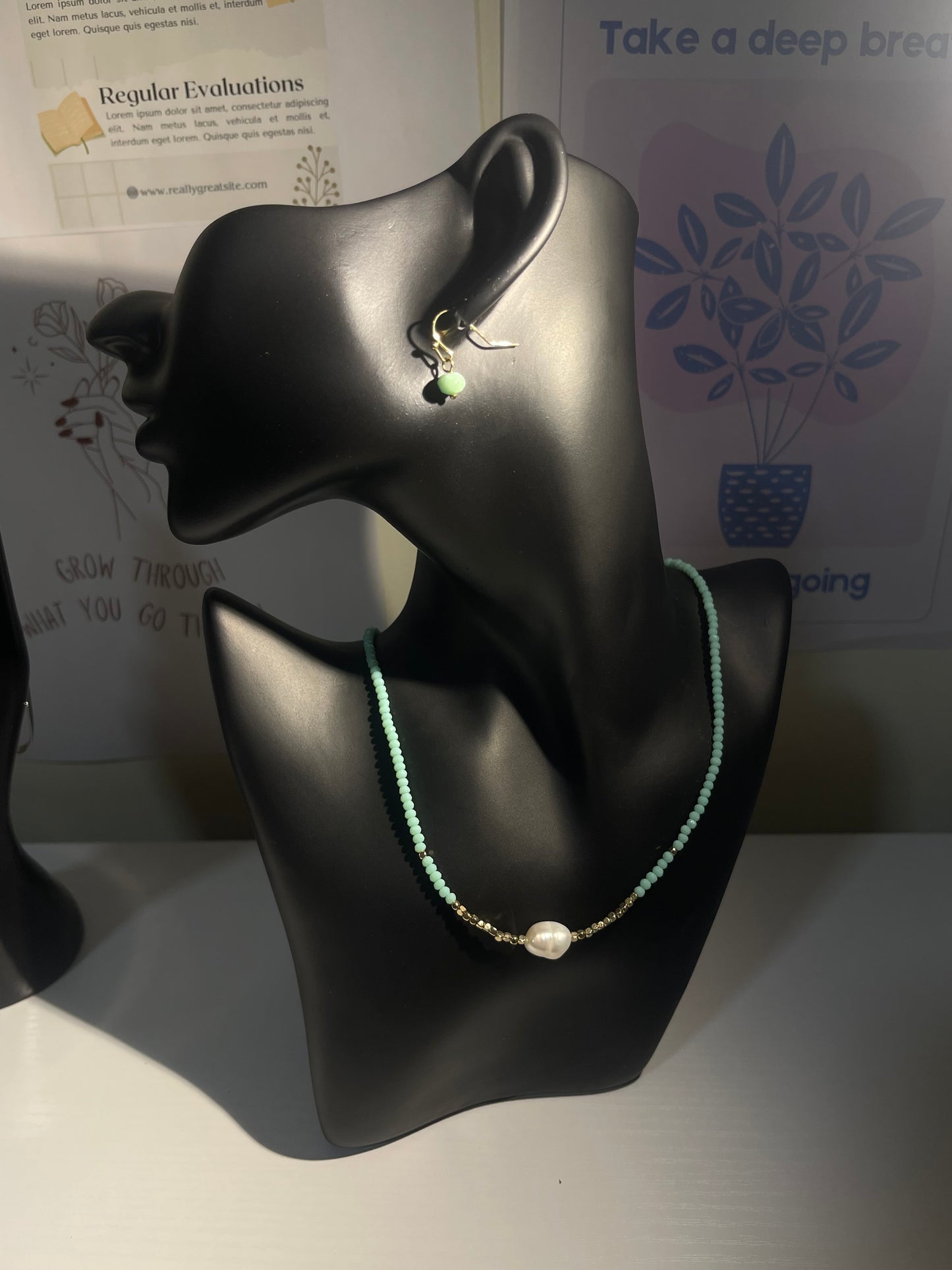Droplet Necklace & Earrings Set – Mint