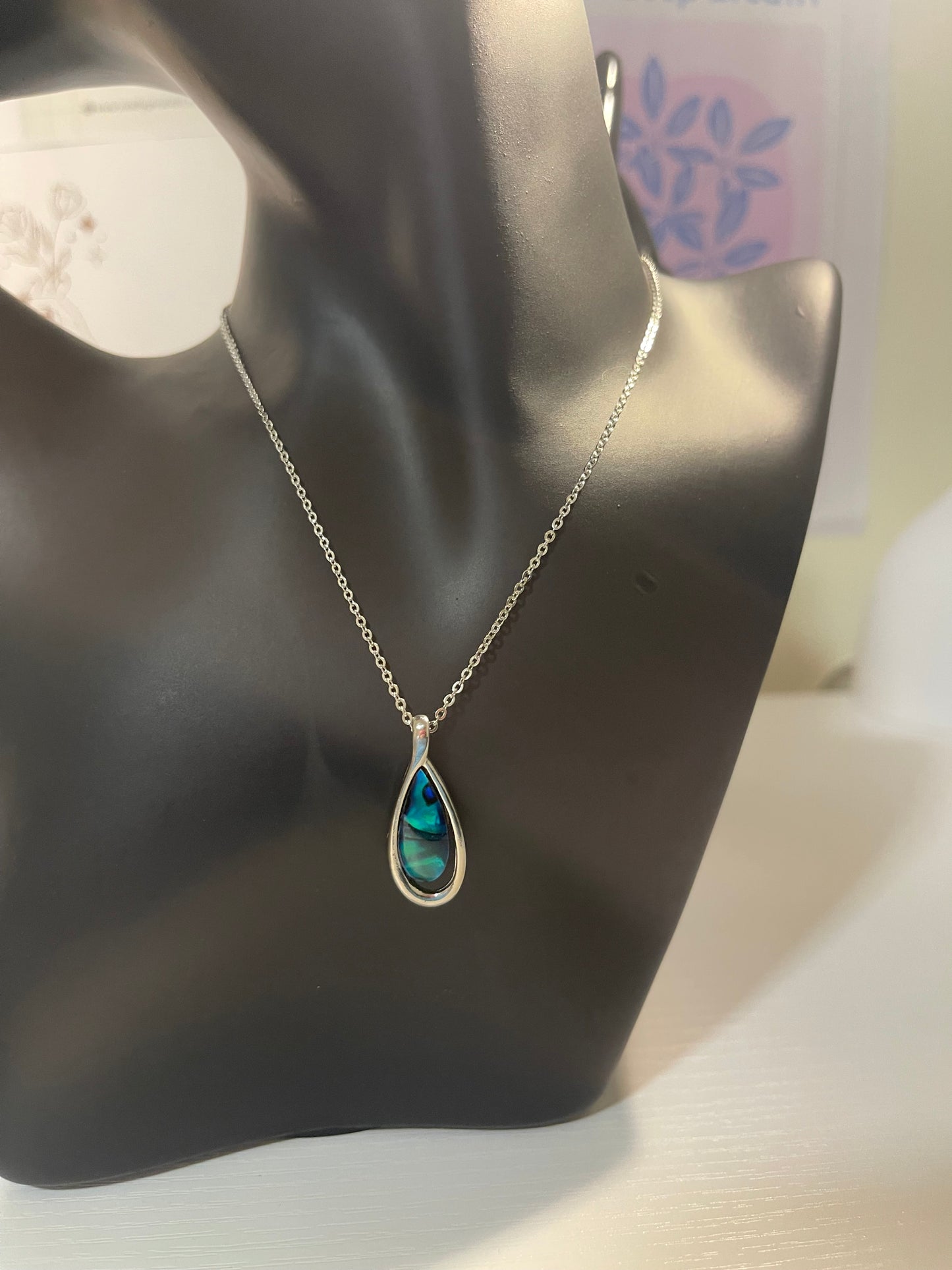 Silver Teardrop Pendant Necklace with Eilat Stone