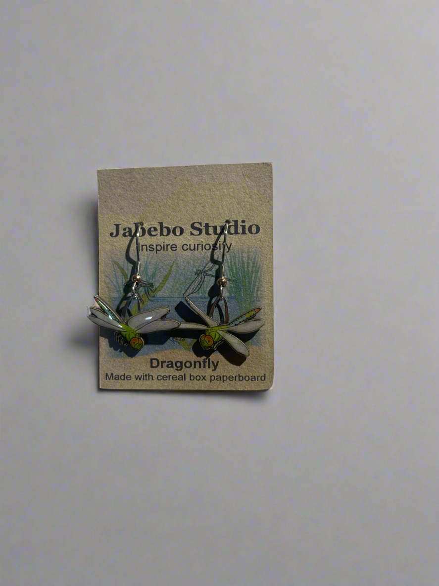 Jabebo Studio Dragonfly Earrings – Handcrafted Recycled Paperboard