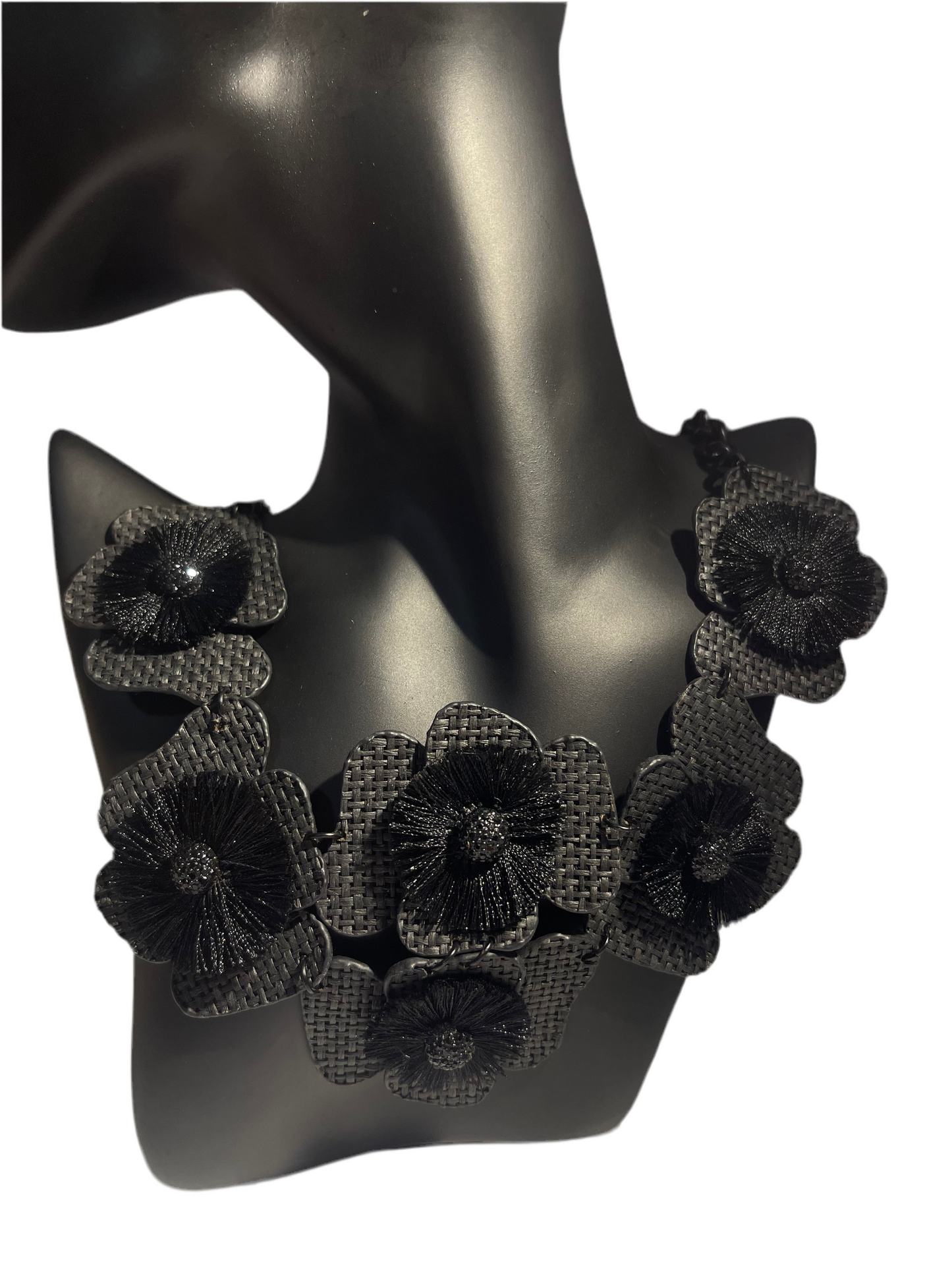 Black Flower-Motif Statement Necklace & Earring Set – Bold Fashion Jewelry