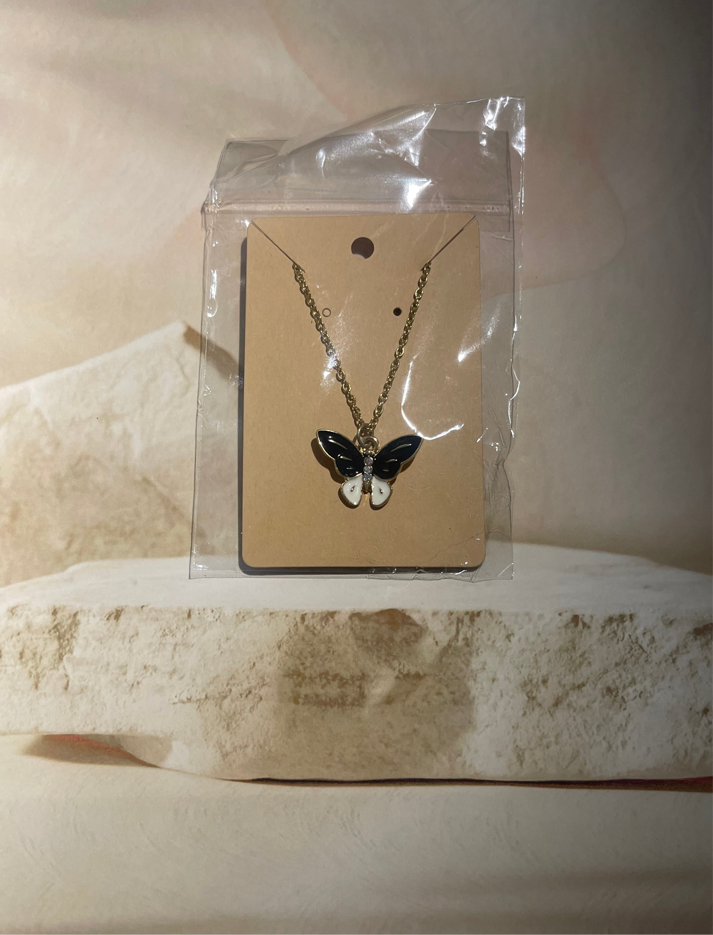 Black & White Enamel Butterfly Pendant Necklace – Elegant Everyday Jewelry