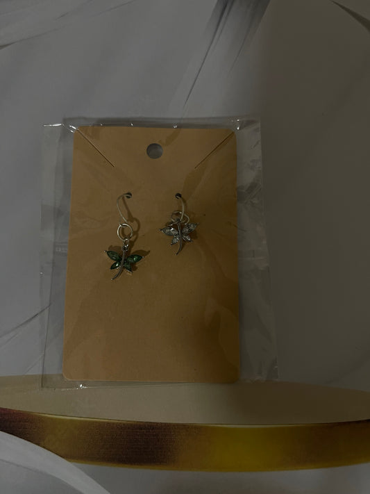 Green Crystal Dragonfly Earrings