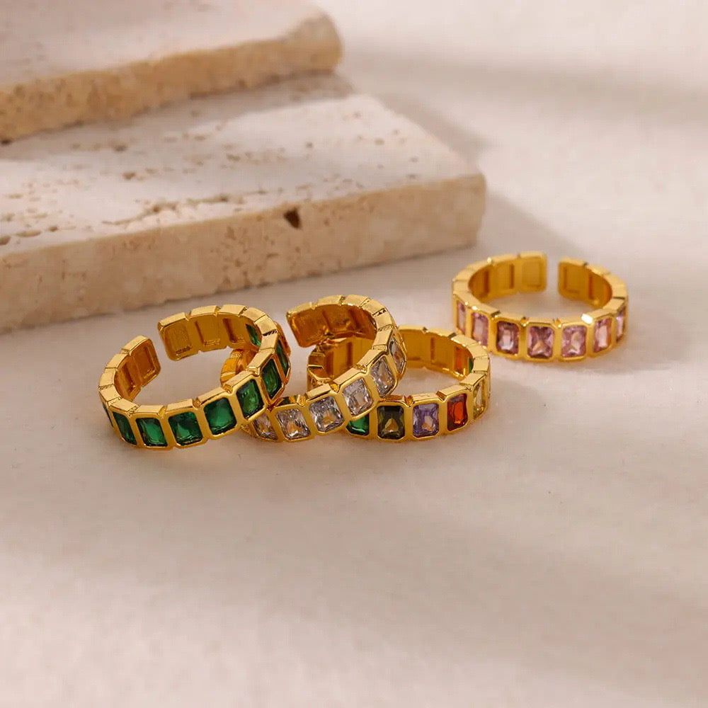 Elegant Gold Zircon Ring — Stainless steel, Glam Style for office & Special occasions