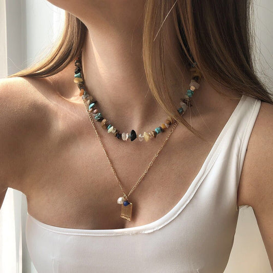 Pastel Crystal Beaded Necklacce — Elegant Gravel Pendant Tea Party & Date looks