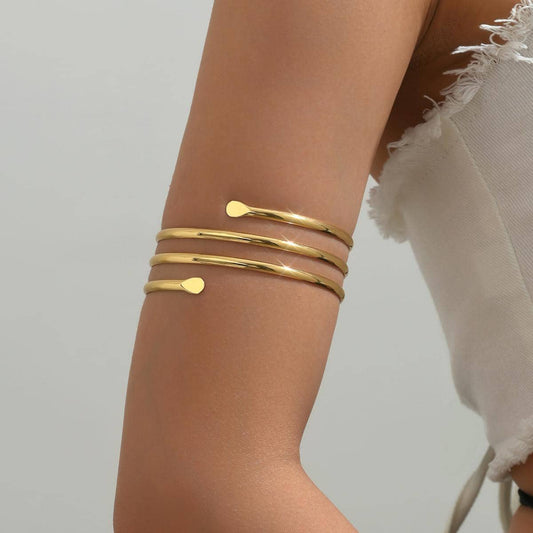 Simple Hollow Three-Layer Metal Arm Ring — Minimalist & Bold